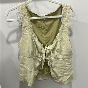 Reformation Green Sleeveless Ruffled Tank Top